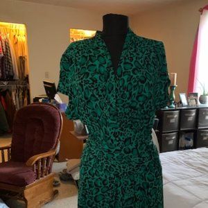 Iman - Slinky Knit Hi Low Dress, Emerald Green and Black Leopard Print - `1 X